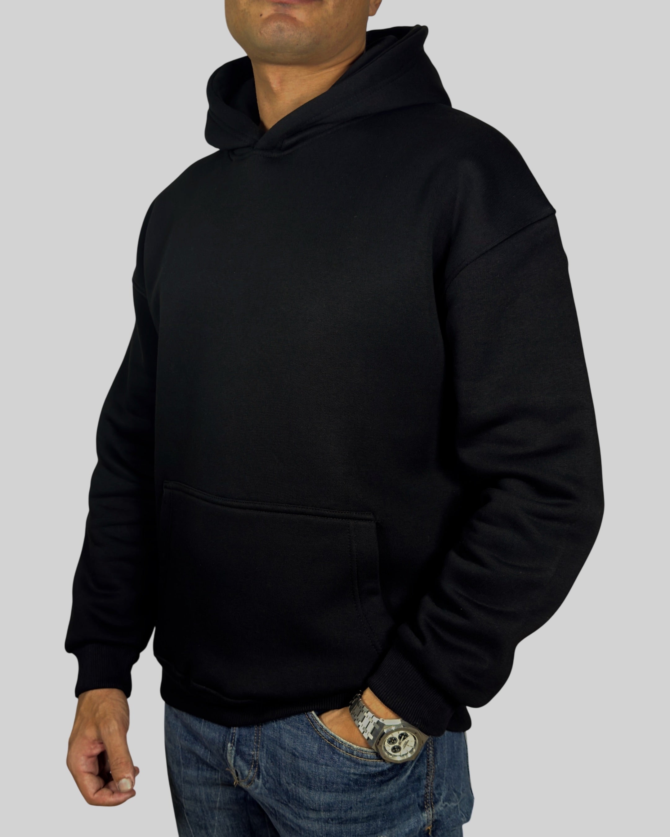 Black Relaxed-Fit Basic Hoodie