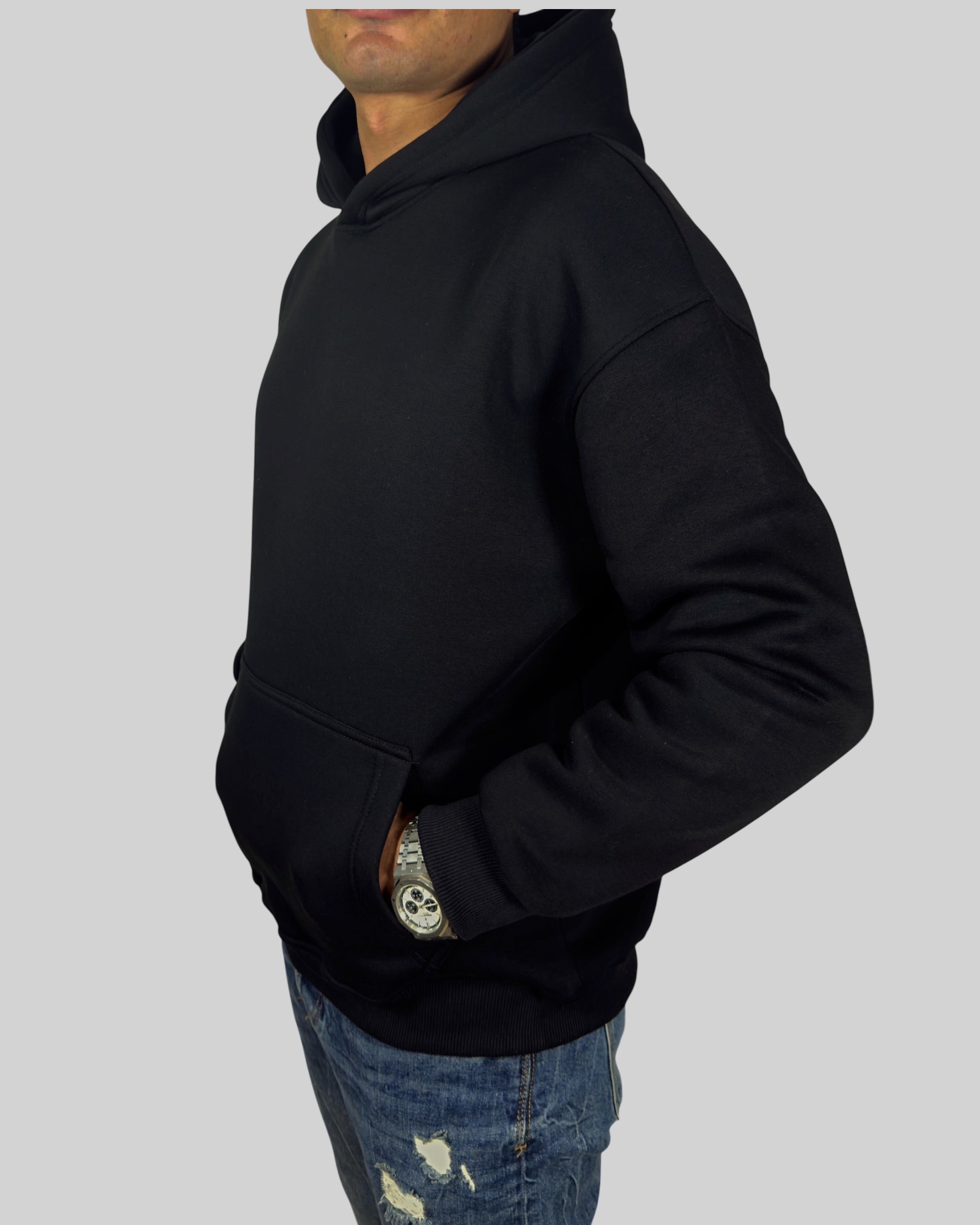 Black Relaxed-Fit Basic Hoodie