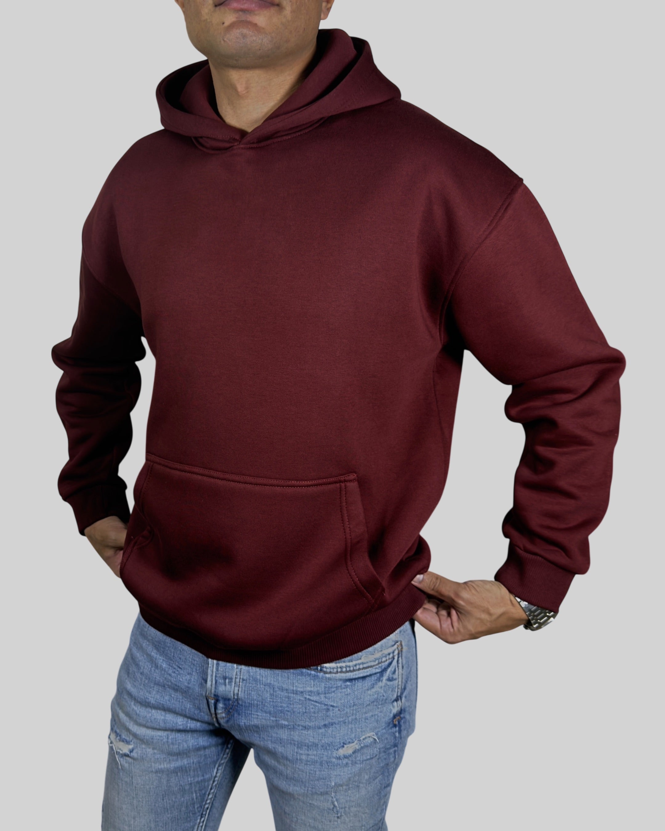Burgundy Relaxed-Fit Basic Hoodie