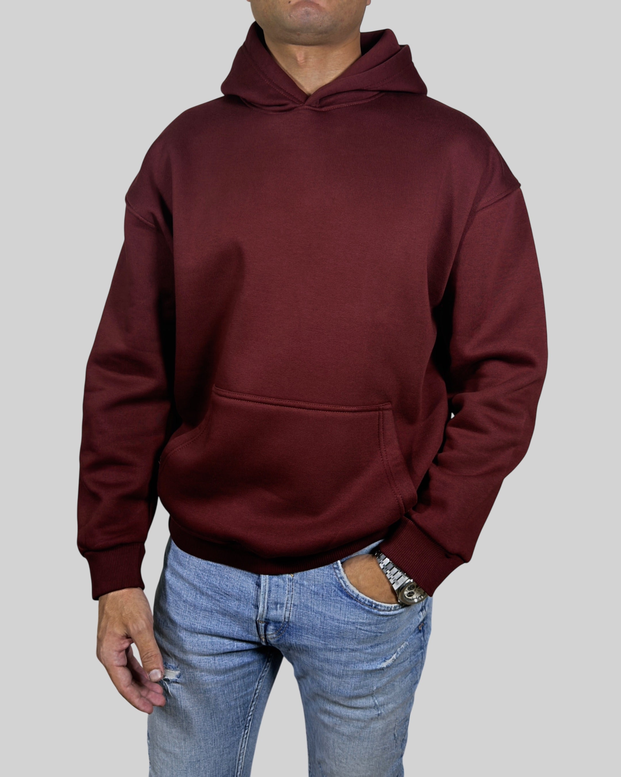 Burgundy Relaxed-Fit Basic Hoodie